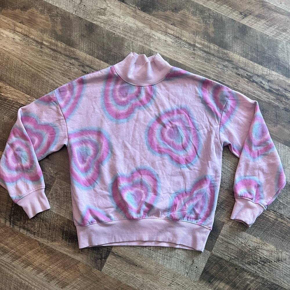 H&M Kids Pink and Blue Heart Pattern Sweatshirt